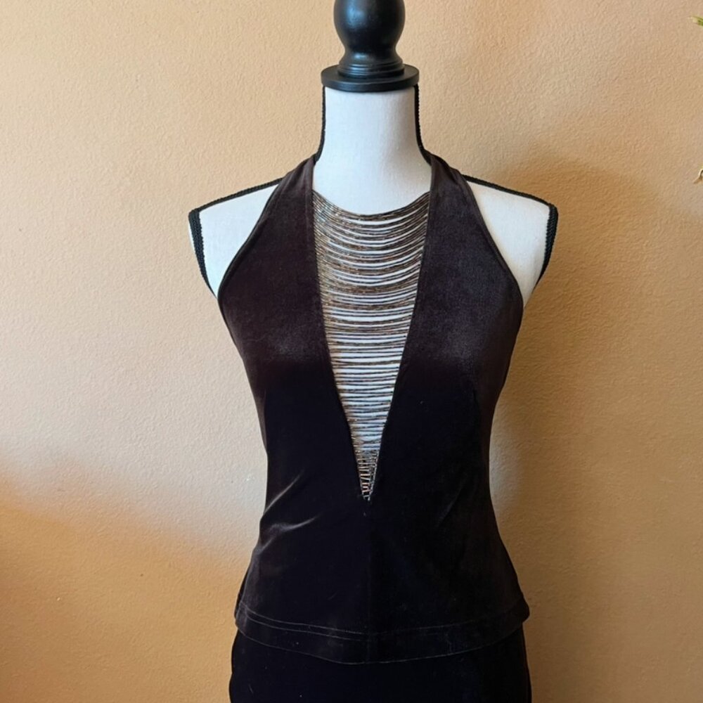 VTG Cache Beaded Velvet 2-Piece Gown - Deep Rich Chocolate